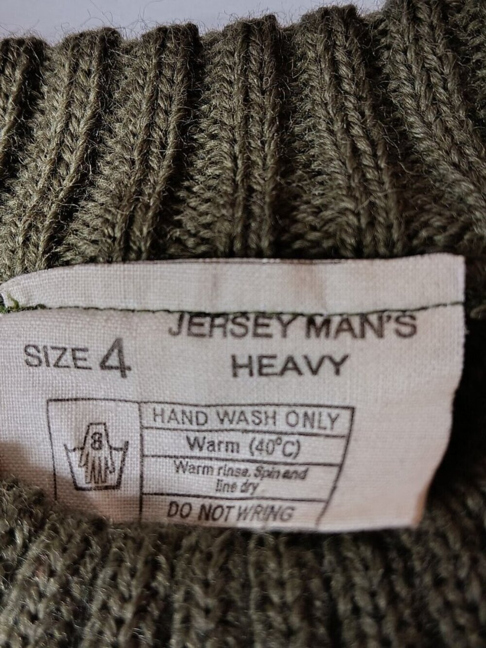 Jersey Mans Heavy Sweater Unisex Size 4 Ribbed Knit Military Police Army Green - Picture 3 of 14